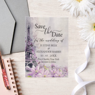 Eiffel Tower Lavender Romance Save the Date Vellum Invitations