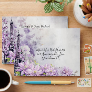 Eiffel Tower Lavender Romance Wedding Envelope