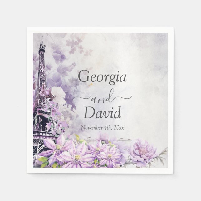 Eiffel Tower Lavender Romance Wedding Napkin (Front)