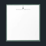 Eiffel Tower Logo Green Frame Notepad<br><div class="desc">Trendy Eiffel Tower logo design in black with hunter green frame,  personalised with name,  notepad.  Text font style and colour can be customised.</div>