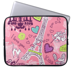 Eiffel Tower Love Paris France Pink Laptop Sleeve