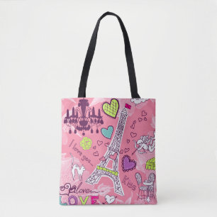 Eiffel Tower Love Paris France Pink Tote Bag