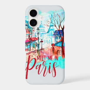 Eiffel Tower Meet Me in Paris Watercolor Splatter