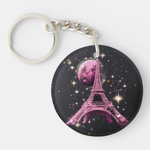 Eiffel Tower Night Moon           Key Ring