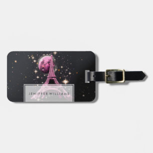 Eiffel Tower Night Moon Luggage Tag