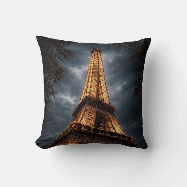 Eiffel Tower Night Paris Art – Romantic City Light Cushion (Front)