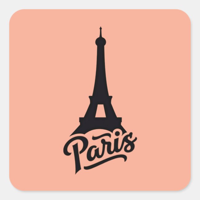 Eiffel Tower of Paris (France) black Square Sticker (Front)