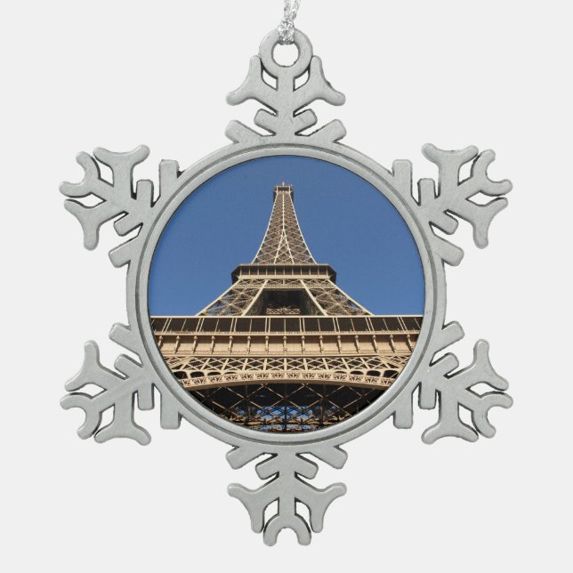 Eiffel tower of Paris in France Mug Snowflake Pewter Christmas Ornament (Front)