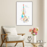 Eiffel Tower Paint Splatter Print on Canvas Art<br><div class="desc">Artistic impression of the Eiffel Tower with an artist's pallet,  and paint splattered Eiffel Tower and cherry blossoms on stretched canvas.  Measures 24"x36".</div>