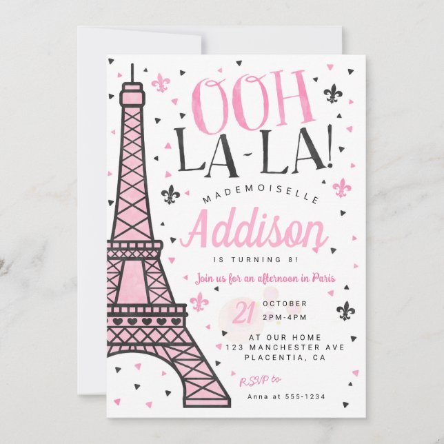 Eiffel Tower Paris Birthday Party Girl  Invitation (Front)