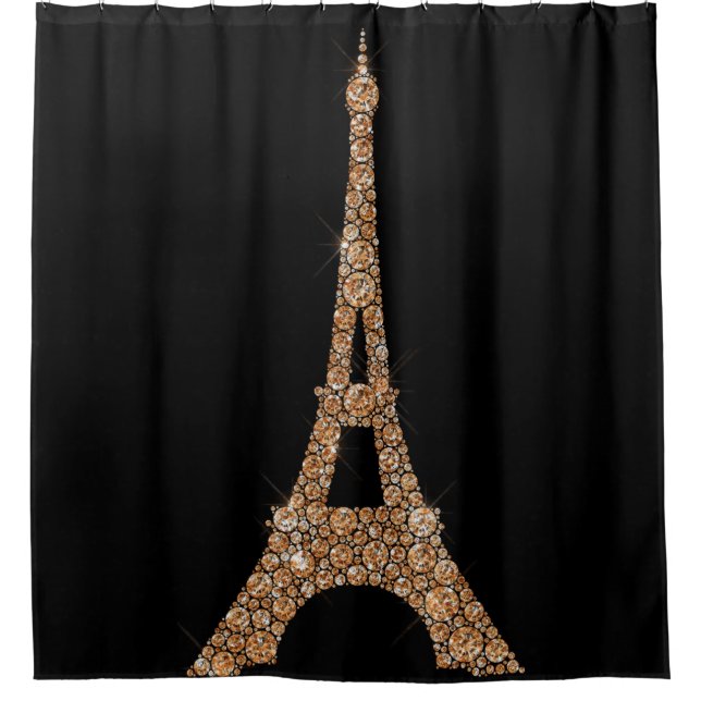 Eiffel Tower Paris Black Rose Gold Copper Crystals Shower Curtain (Front)