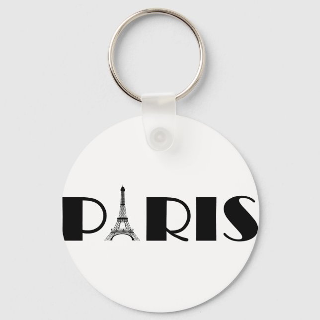 Eiffel Tower Paris Black & White Key Ring (Front)