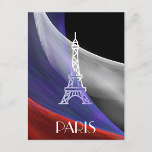Eiffel Tower Paris blue red white flag on black Postcard