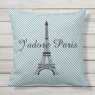 Eiffel tower Paris blue white chevron outdoor Cushion