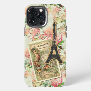 Eiffel Tower Paris Blush Peach Pink Floral Pattern iPhone 13 Pro Max Case