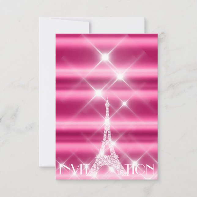 Eiffel Tower Paris Bridal Sweet 16th  Diamond Pink Invitation (Front)