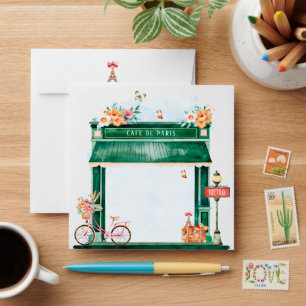 Eiffel Tower Paris Cafe Boulangerie Watercolor Envelope