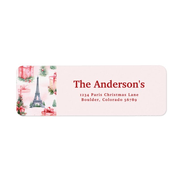 Eiffel Tower, Paris Chic Pink Christmas Address (Front)