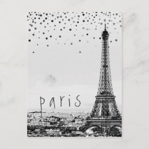 Eiffel Tower Paris City Grey Vintage confetti Postcard