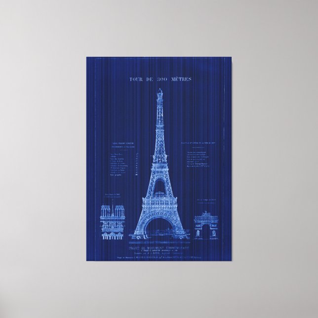 Eiffel Tower Paris Construction Blueprint Canvas Print (Front)
