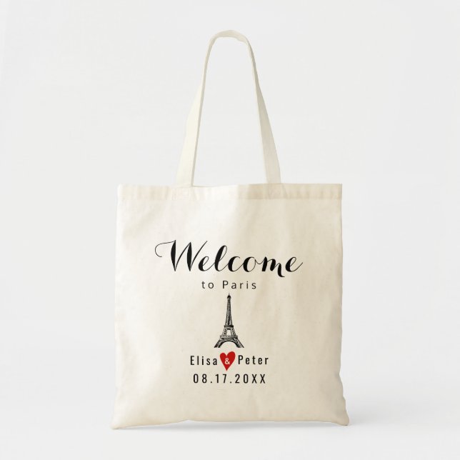 Eiffel Tower Paris destination wedding welcome bag (Front)