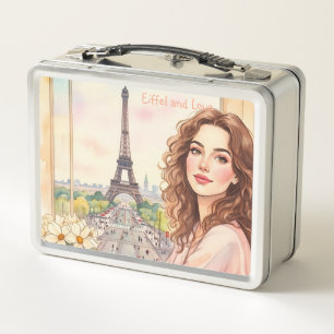 Eiffel Tower, Paris,Eiffel and Love Metal Lunchbox