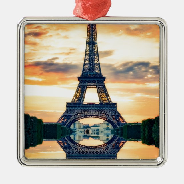 Eiffel Tower Paris Evening European Travel Metal Tree Decoration (Front)
