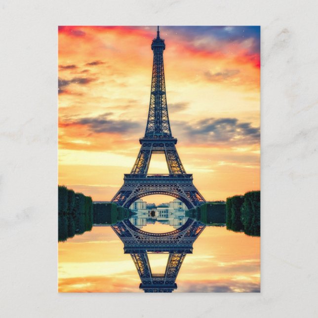 Eiffel Tower Paris Evening European Travel Postcard (Front)