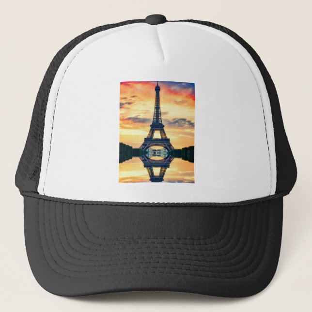 Eiffel Tower Paris Evening European Travel Trucker Hat (Front)