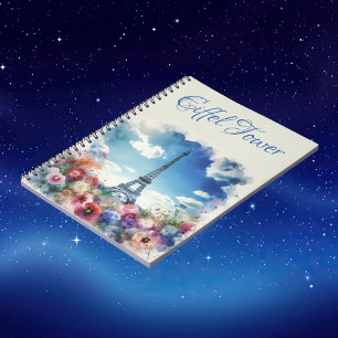 Eiffel Tower Paris Floral Monogram Notebook
