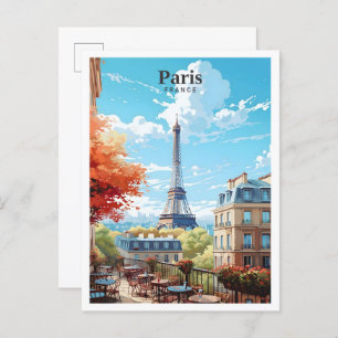 Eiffel Tower Paris France Art Vintage Travel  Postcard