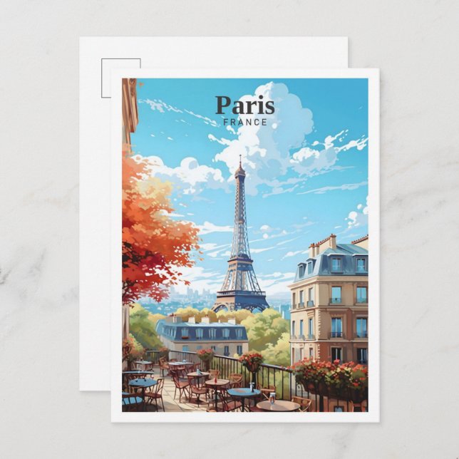 Eiffel Tower Paris France Art Vintage Travel  Postcard (Front/Back)