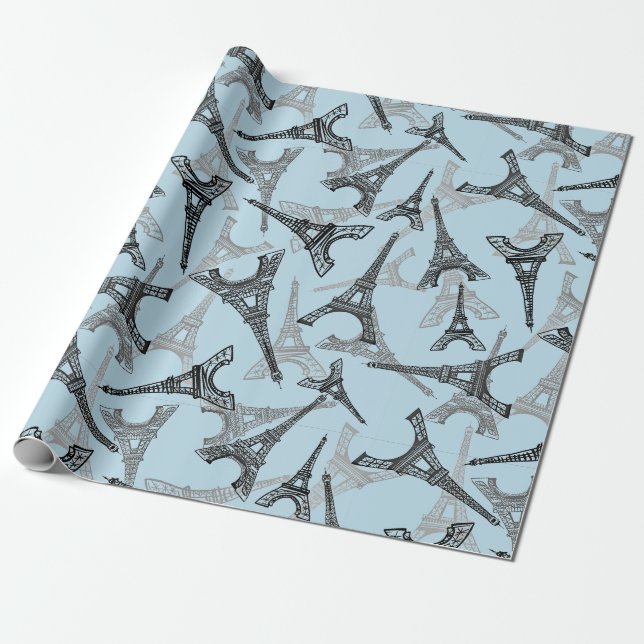 Eiffel Tower Paris France Design Wrapping Paper (Unrolled)