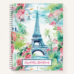 Eiffel Tower Paris France Floral Artist Sketchbook Notebook