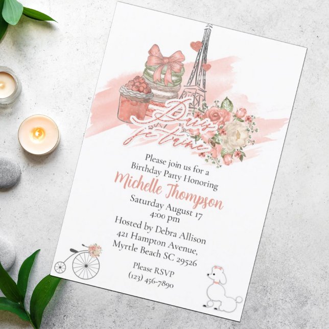 Eiffel Tower Paris France Floral Birthday Party   Invitation (Creator Uploaded)