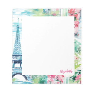 Eiffel Tower Paris France Floral Notepad