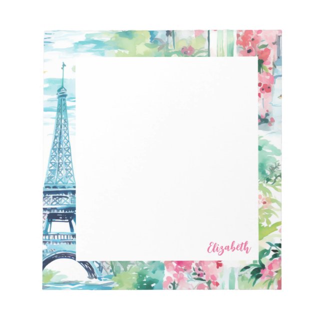 Eiffel Tower Paris France Floral Notepad (Front)