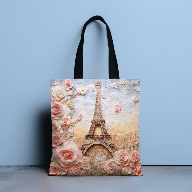 Eiffel Tower Paris France French Pink Floral Tote Bag (Creator Uploaded)