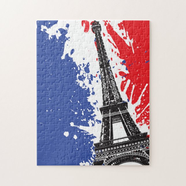 Eiffel Tower | Paris, France | Grunge Flag Jigsaw Puzzle (Vertical)
