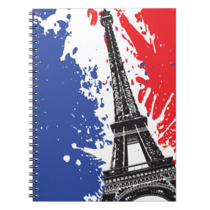 Eiffel Tower Paris, France Grunge Flag Notebook