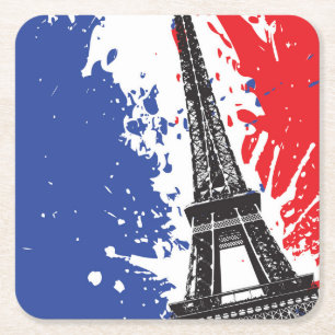 Eiffel Tower Paris, France Grunge Flag Square Paper Coaster