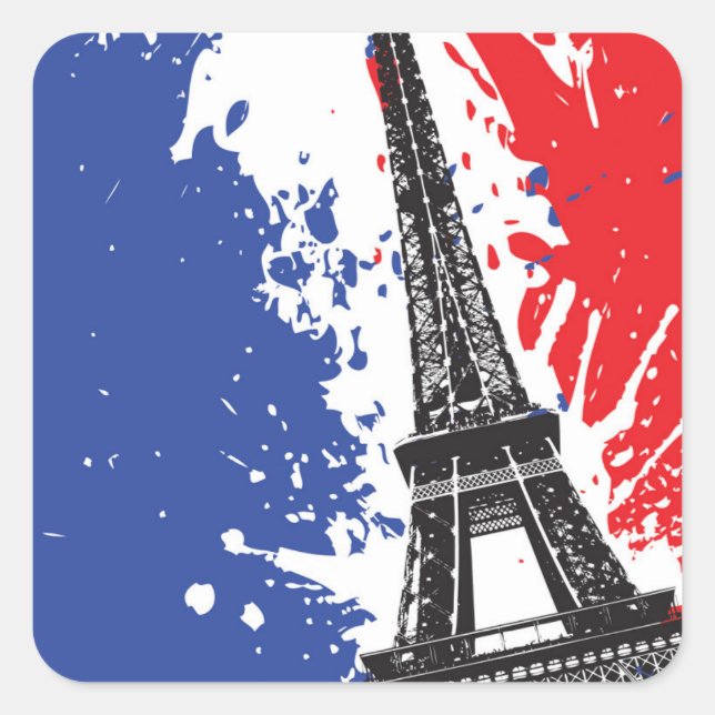 Eiffel Tower | Paris, France | Grunge Flag Square Sticker (Front)