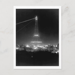 Eiffel Tower, Paris, France, Night view, Vintage Postcard
