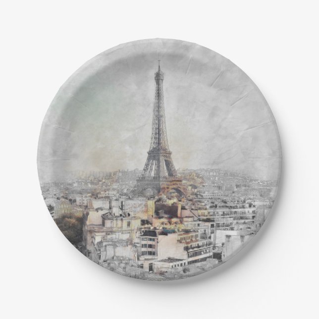 Eiffel Tower Paris France Paper Plates Chic Travel (Front)