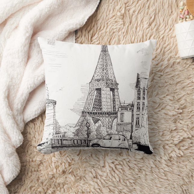 Eiffel Tower Paris France Pen Ink Illustration Cushion (Blanket)