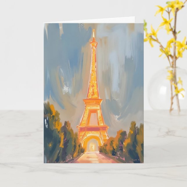 Eiffel Tower Paris France Watercolor Card (Yellow Flower)