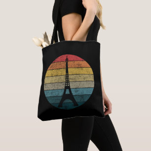 Eiffel Tower Paris in Retro Sunset Circle Vintage Tote Bag
