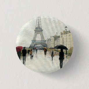 Eiffel Tower Paris In The Rain 3 Cm Round Badge