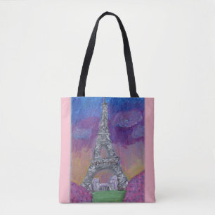 Eiffel Tower Paris Life Folk Art Painting Tote Bag