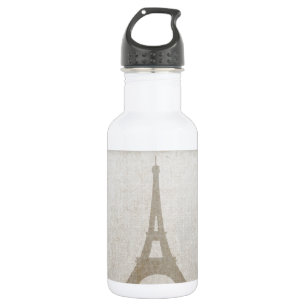 Eiffel Tower Paris linen burlap vintage rustic 532 Ml Water Bottle